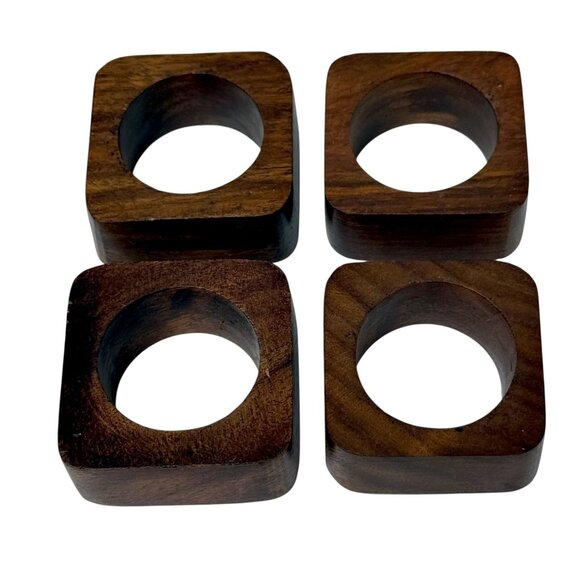 Wooden Napkin Rings Set of 4 MCM Modern Style Brown Wood - Picture 5 of 7